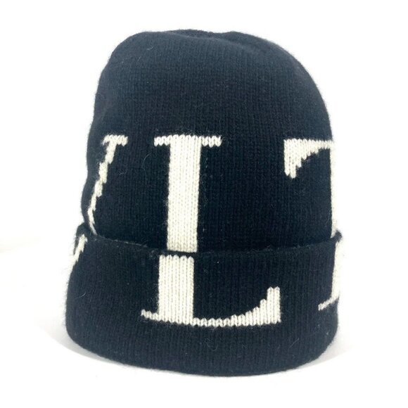 VALENTINO Logo VLTN beanie knit cap Knit hat wool / Cashmere Black/White - Picture 1 of 16